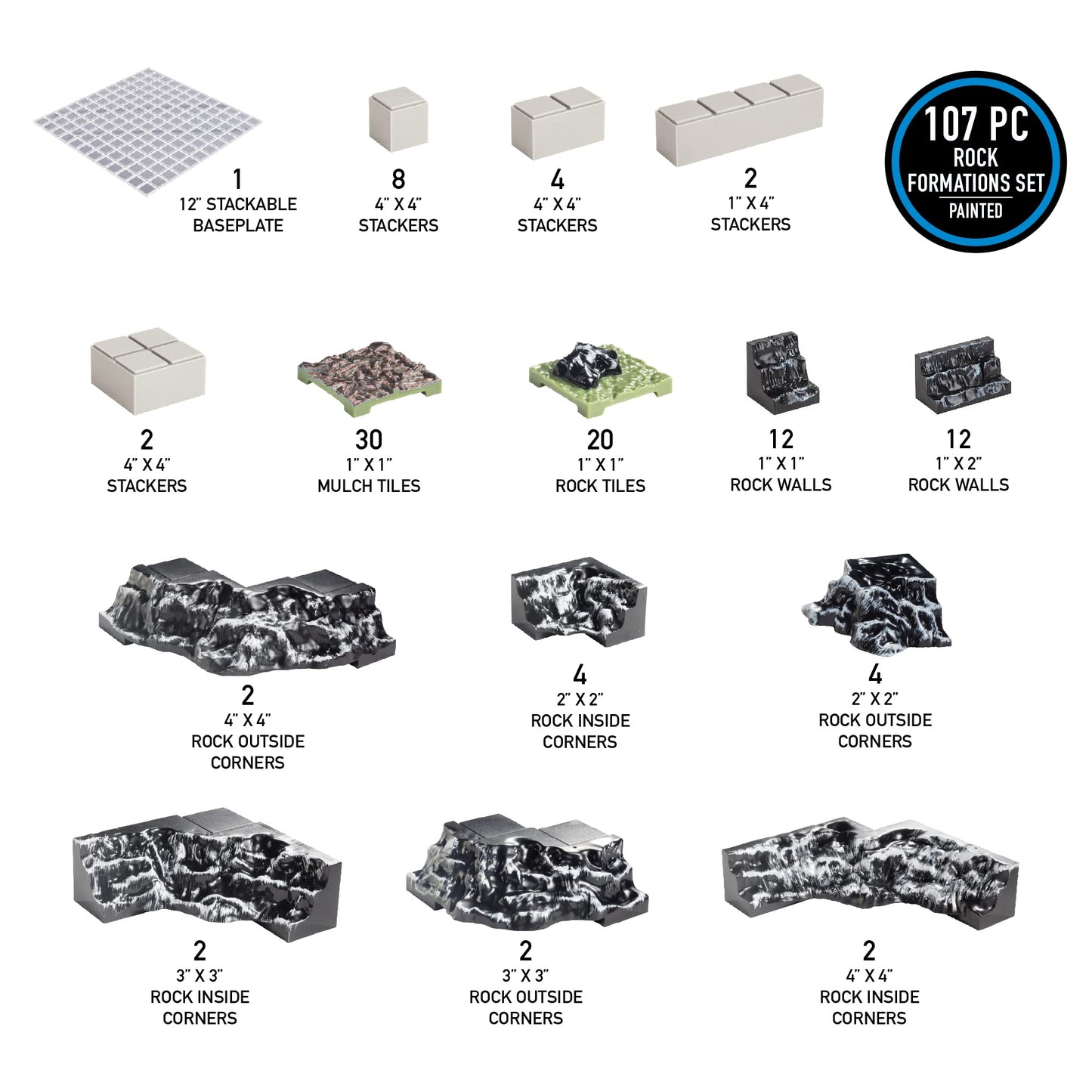 Monster Protectors 107pc Painted Rock Formation Set - Modular 3D Tabletop Builder for DND & RPG, Multiple Colors