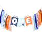 Light Blue Navy Brown Orange 1st Birthday High Chair Banner - First Birthday Party Decoration, Little Puppy Highchair Banner Ins