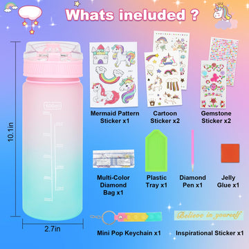 Decorate Your Own Water Bottle Kits For Girls Age 4-12, Unicorn Gem Girls Diamond Painting Crafts, Arts And Crafts Kits Toys Unicorn Gifts For 3-10 Year Old Girls Kids Birthday (Unicorn 600Ml)
