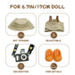 17cm Light Purple Outfit Set (Doll Not Included) - Bucket Hat  Overalls Shorts  Mini Camera & Shoes  Cute Style for 17cm Doll Dress-up (Khaki SC)