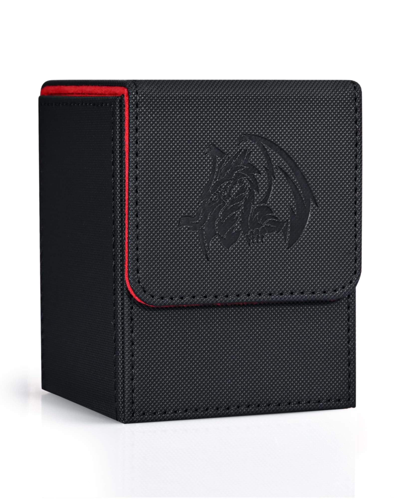 Zlca Card Deck Box For Trading Cards With 2 Dividers, Card Storage Box Fits 100+ Single Sleeved Cards, Pu Leather Card Deck Case Holder For Magic Commander Tcg Ccg (Black&Red,Emperor Dragon)
