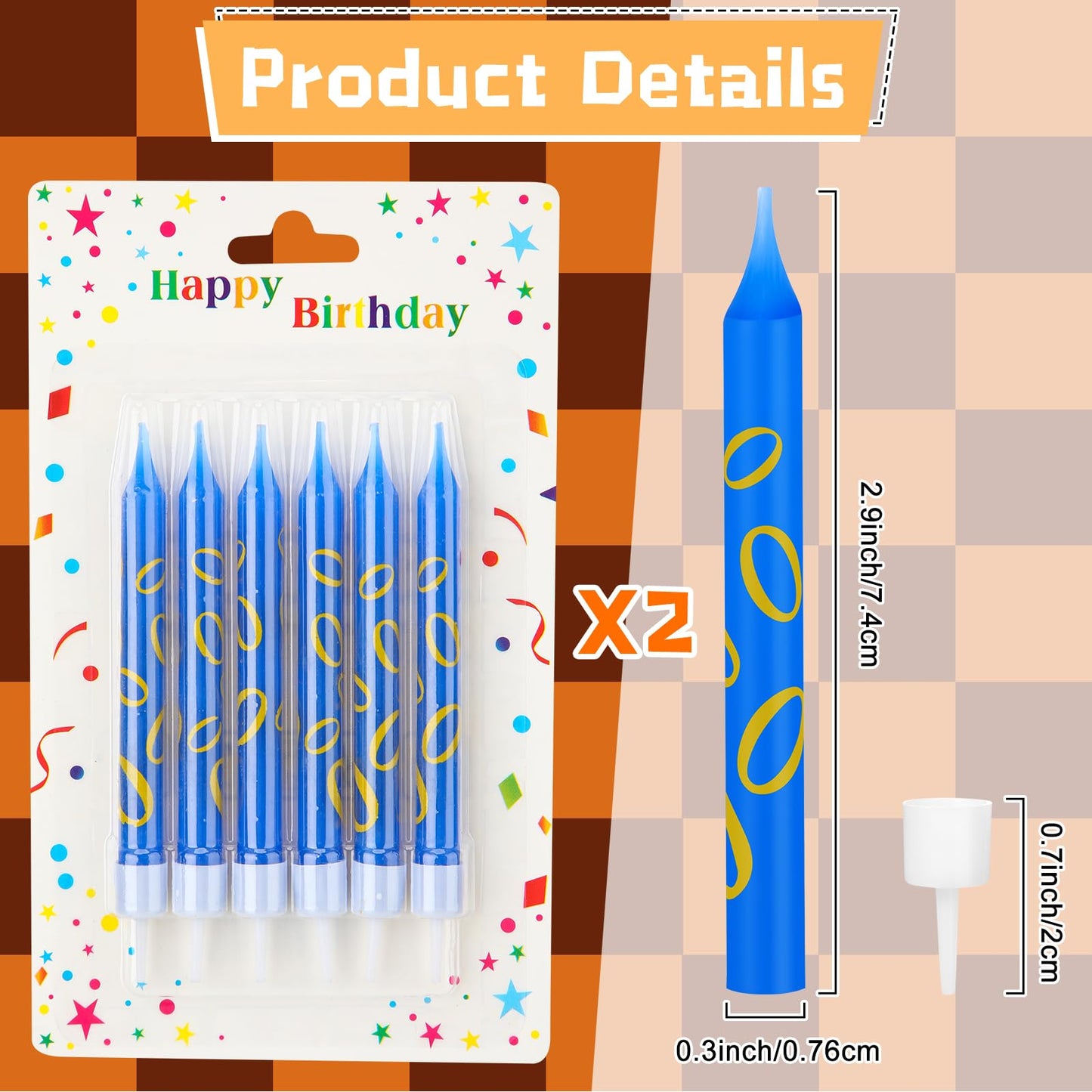 Conelist 12 Pcs Blue with Gold Ring Print Themed Birthday Candles Blue Golden Cartoon Characters Candle Cake Topper for Boys Gir