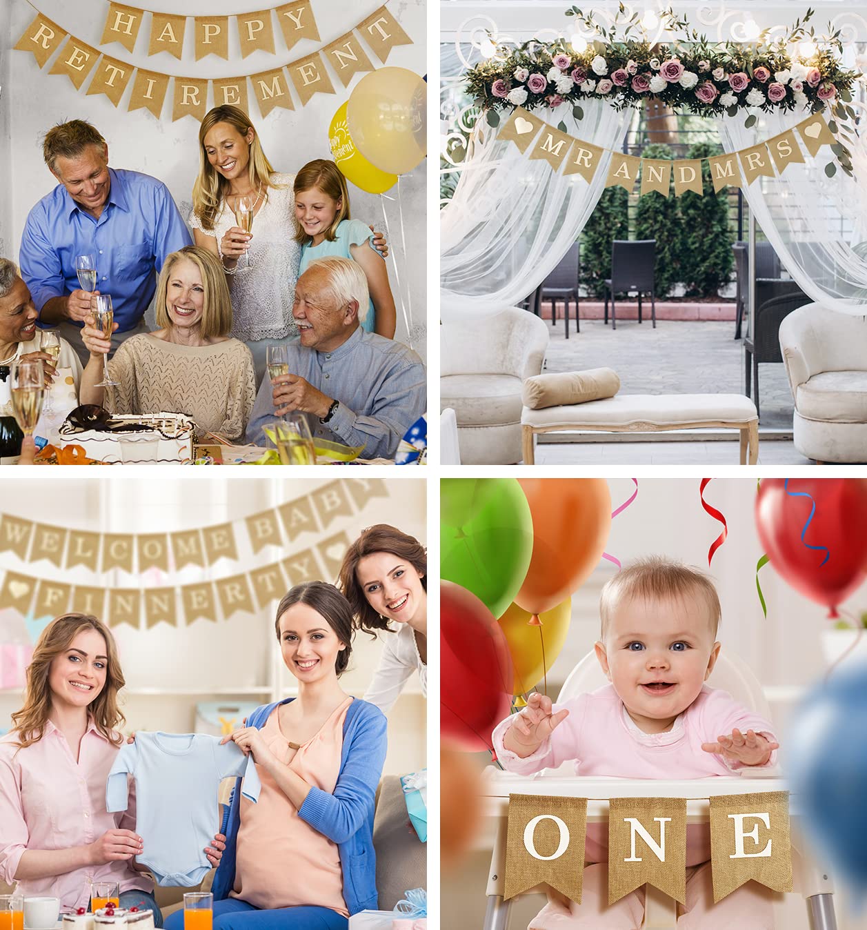 Custom Banner Kit With Holiday Flags, 109 Burlap Flags, Includes 95 White Printed Letters Numbers & Symbols, 14 Holiday Picture