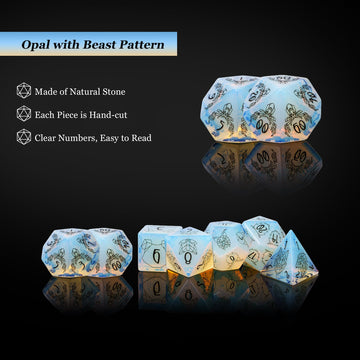 UDIXI Opal Stone DND Dice Set, 7PCS Gemstone Dice Stone Dice Set D&D with Gift Case for Dungeons and Dragons Table Games (Beast