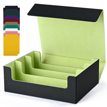 Uaono Card Storage Box For Trading Cards, 1800+ Pu Leather Commander Card Deck Case, Magnetic Closure Card Holder Fits For Magic Game Cards (Black&Lemon Green)