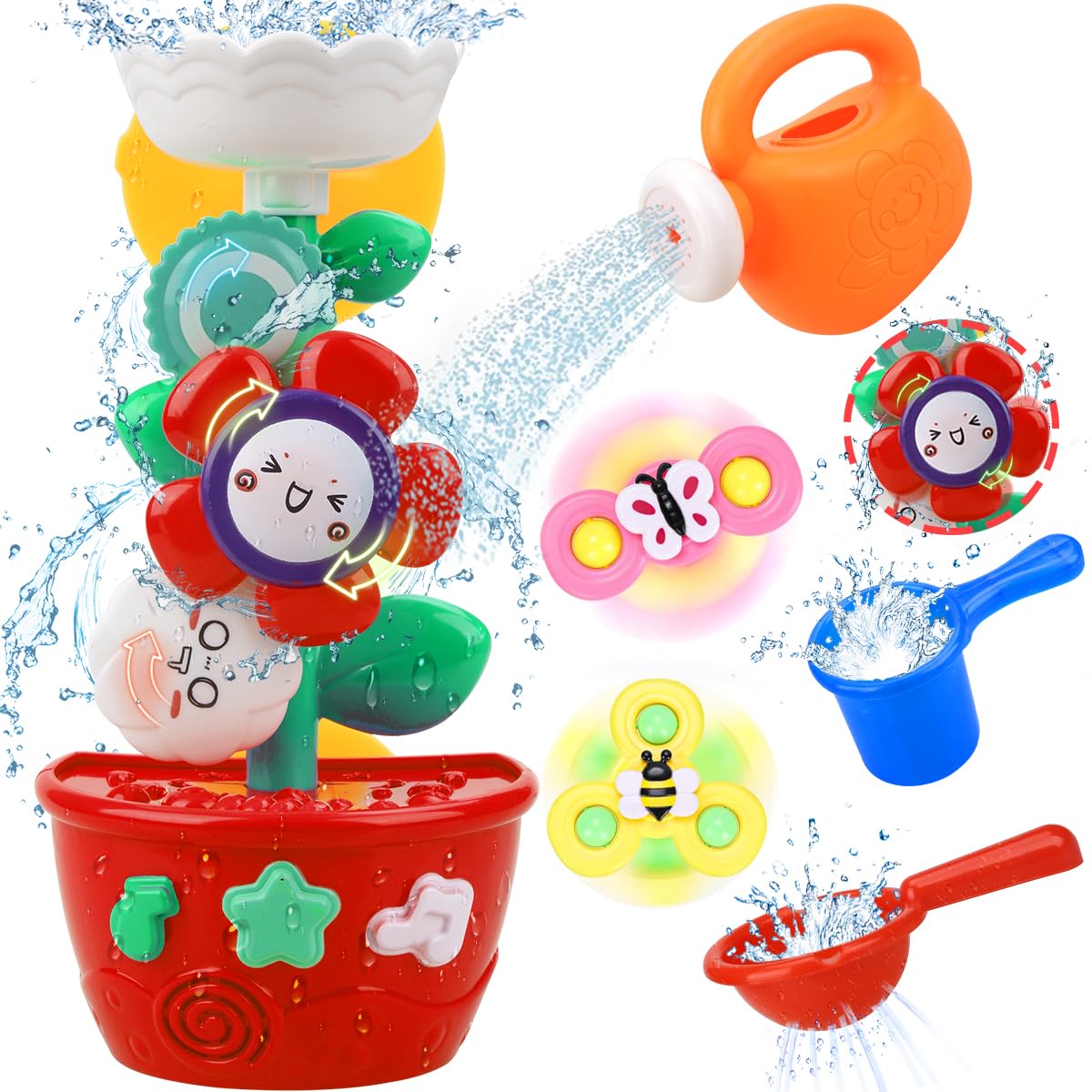 Baby Bath Toys For Kids 1-3 Toddler Suction Cup Spinning Bath Tub Toys Sensory Toys For 1 2 3 4 Year Old Girls Boys Gifts Ideal With Color Box