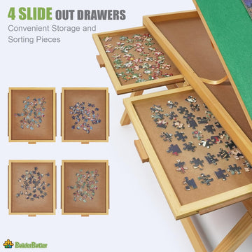 Builderbutler 1500 Pieces Puzzle Table With Legs,25''X34'' Wooden Jigsaw Puzzle Board With 4 Drawers & Cover,3-Tilting Angles Fo