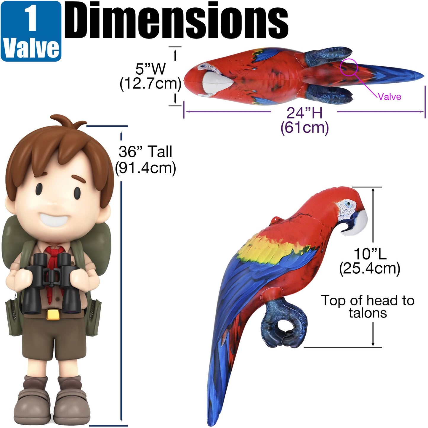 Jet Creations 24 Inflatable Scarlet Macaw Parrot Red, Yellow, Blue Animal Figure for Decor, Play, Livestock Party, Birthday,Kids