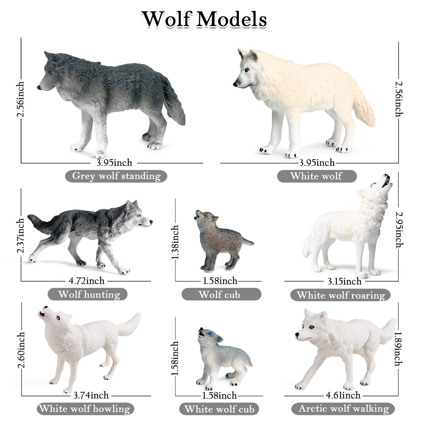 Rcomg 8Pcs Wolf Toy Figures, Realistic Wild Animal Wolf Figurines Plastic Jungle Forest Animal Toys Figurines For Kids Boys Girls