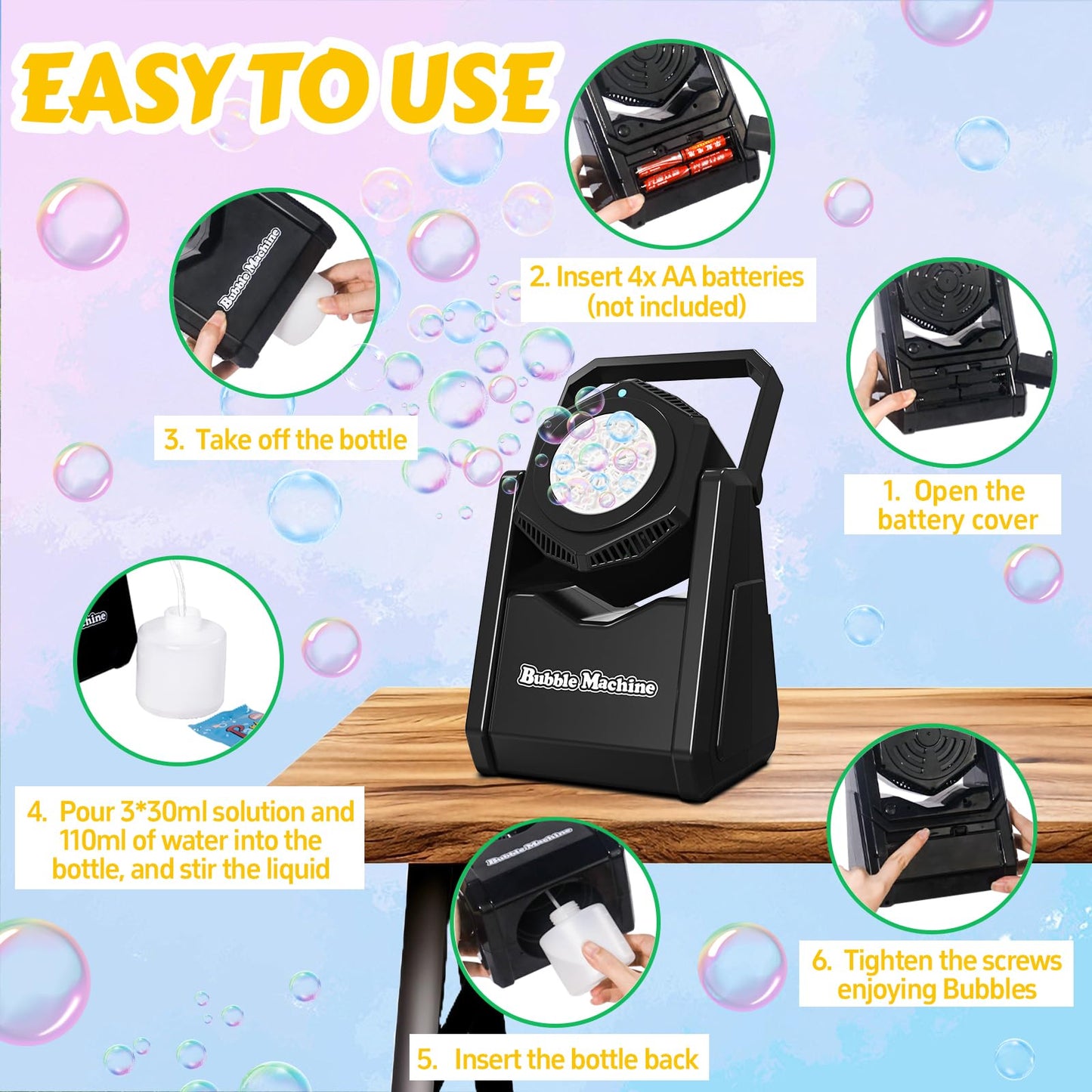 Bubble Machine, Bubble Blower For Party 90Adjustable, Durable Automatic Bubbles Toys For Kids 20000+ Bubbles Per Mins, Bubble Ma