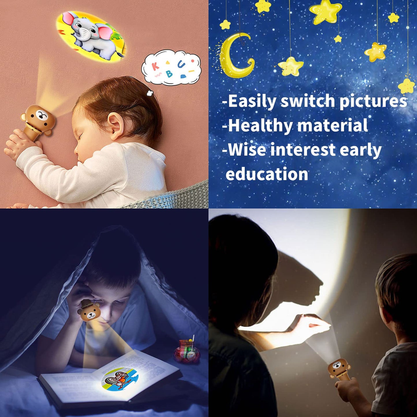 Kids Flashlight Color Projector With 48 Patterns , Include Dinosaurs, Vehicles, Animals, 26 Letter Educational Learning Projecto