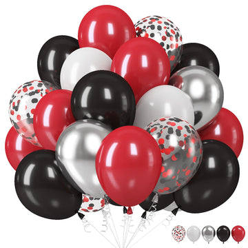 Black Red Silver Balloons, 12 Inch Black Red White Latex Balloons Black Red Silver Confetti Balloons Party Decoration For Birthd