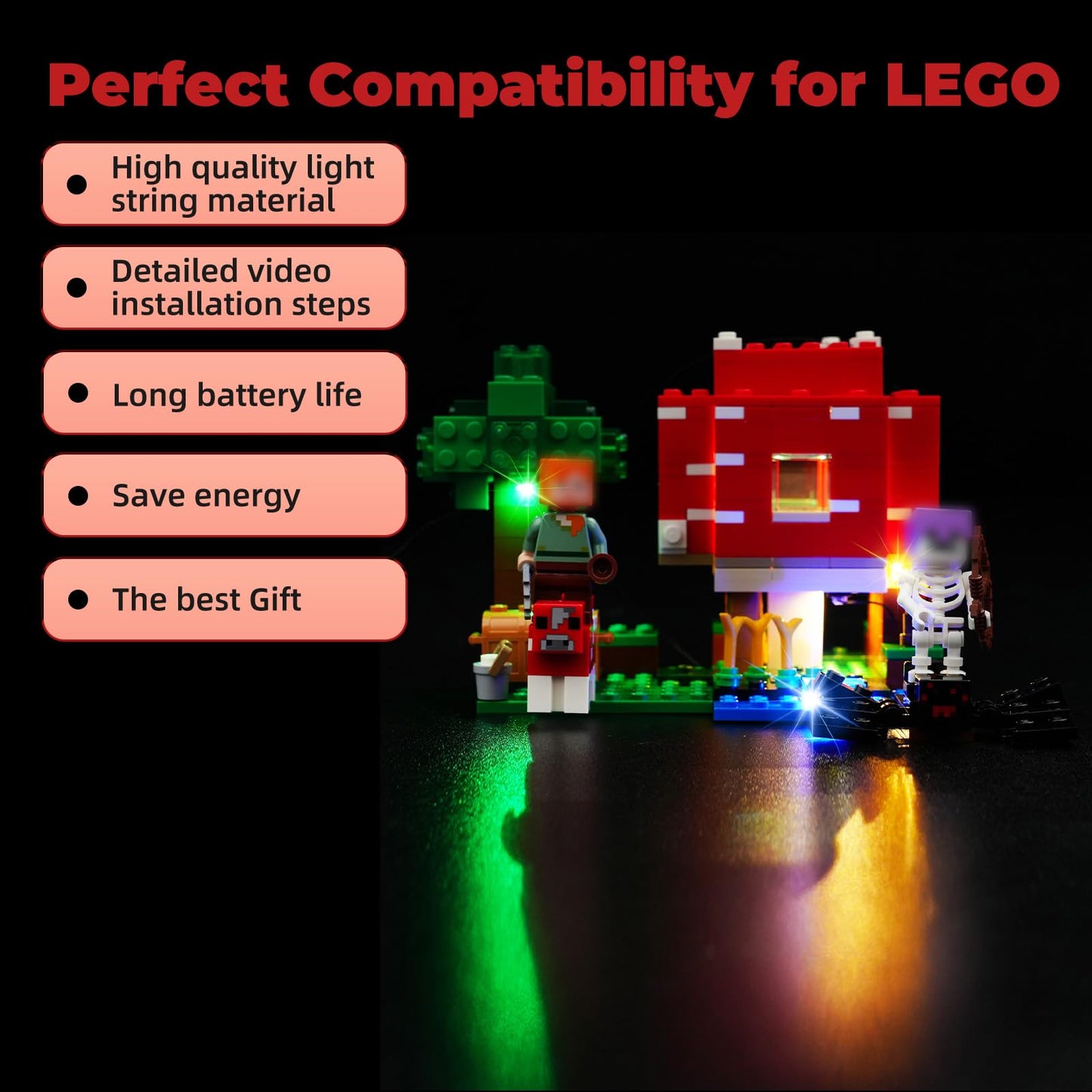 Rorliny Led Light Kit For Lego Minecraft The Mushroom House 21179 Building Kit, Lighting Set Compatible With Lego 21179 (Lights
