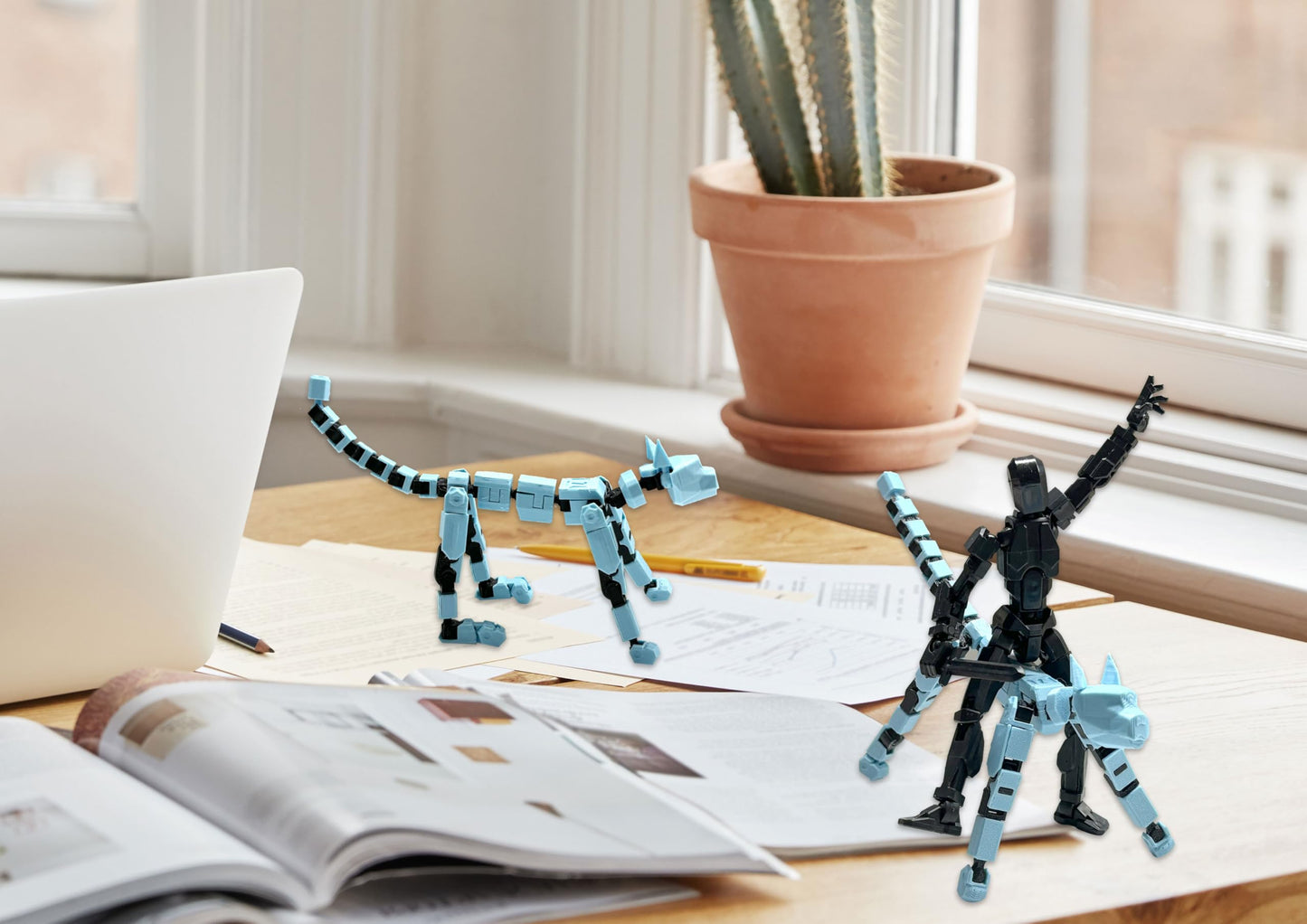 T13 Action Cat Set - 3D Printed Multi-Jointed Movable Action Cat Robot, Desktop Decoration, Action Figure (Orange)