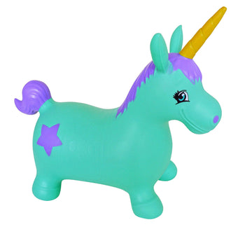 Appleround Unicorn Bouncer With Hand Pump, Inflatable Space Hopper, Ride-On Bouncy Animal For Children (Turquoise)