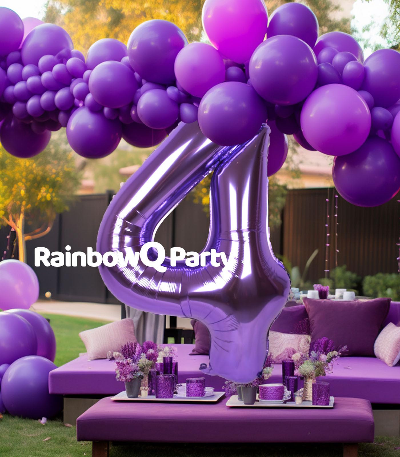 Rainbowq Party 4 Balloon Number 40 Inch For Boy Or Girl Big Purple 0-9 Foil Mylar Large 4 Number Balloon Happy 4Th Birthday Part