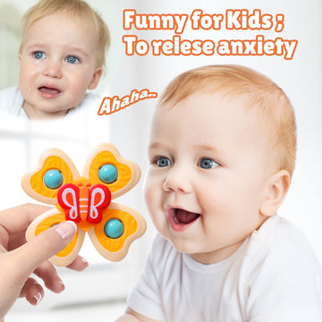 Tohibee 3Pcs Suction Cup Spinner Toys For 1 2 Year Old Boys Spinning Toys Baby Toys 12-18 Months Sensory Toys For Toddlers 1-3 First Birthday Baby Gifts For 1 Year Old Girls