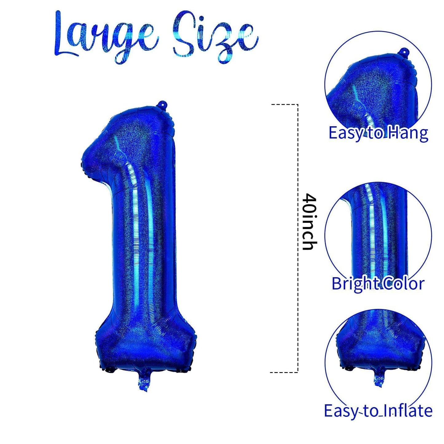 Number 1 Balloon 40 Inch, Dark Blue Big Number Balloon, Giant Foil 1 Balloons Number, Helium 1St Birthday Balloons For Kids Boys
