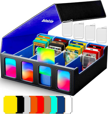 binirin Trading Card Storage Box for Commander Display  3000+ MTG Deck Box with 4 Toploaders & Card Supporters  PU Leather Card Deck Case Fits MTG Yugioh TCG Magic Game & Sports Cards (Black&Blue)