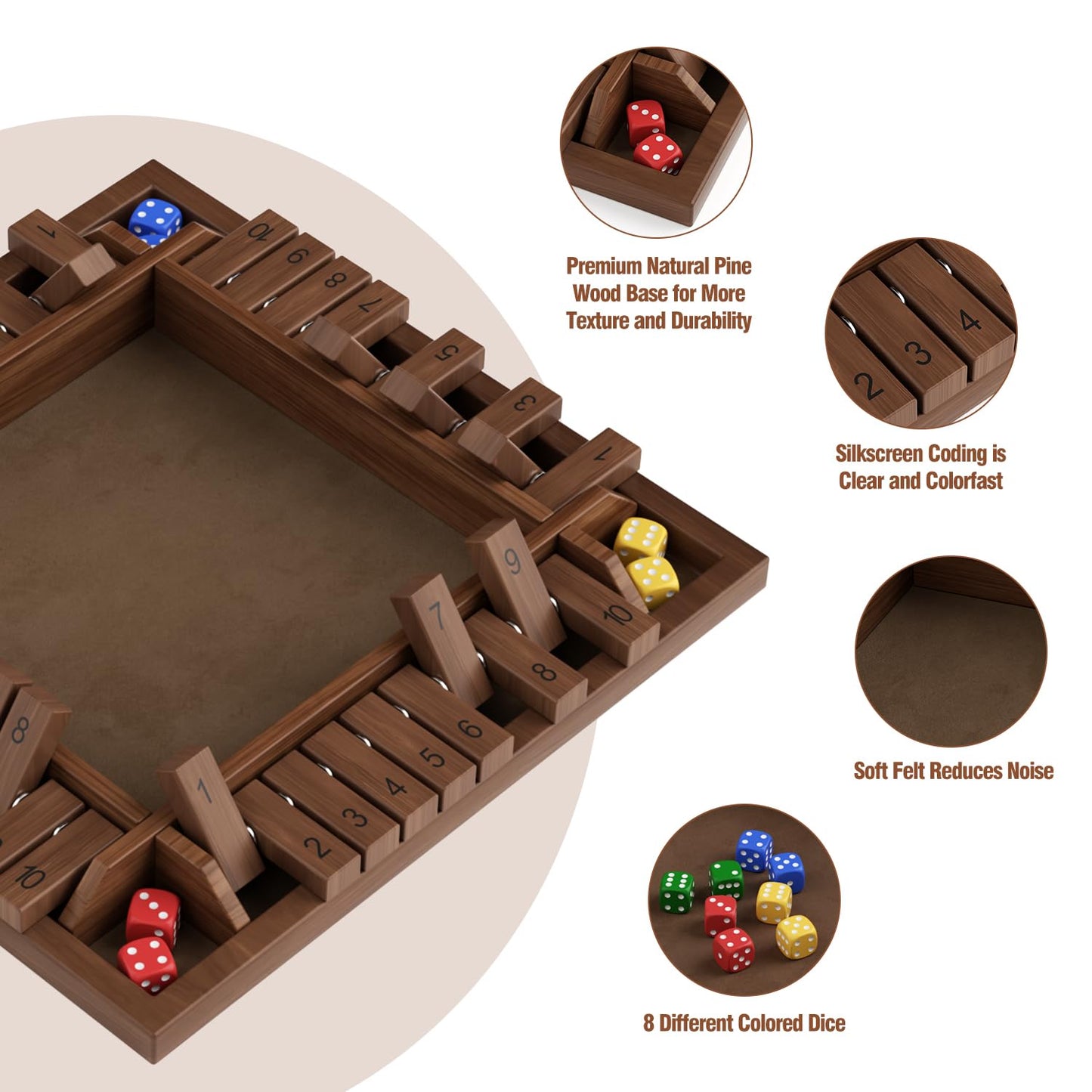 Primbarber Shut The Box Game Wooden 1 2 3 4 Players Shut The Box Board Games With 8 Dice Math Addition And Pub Close The Box Gam
