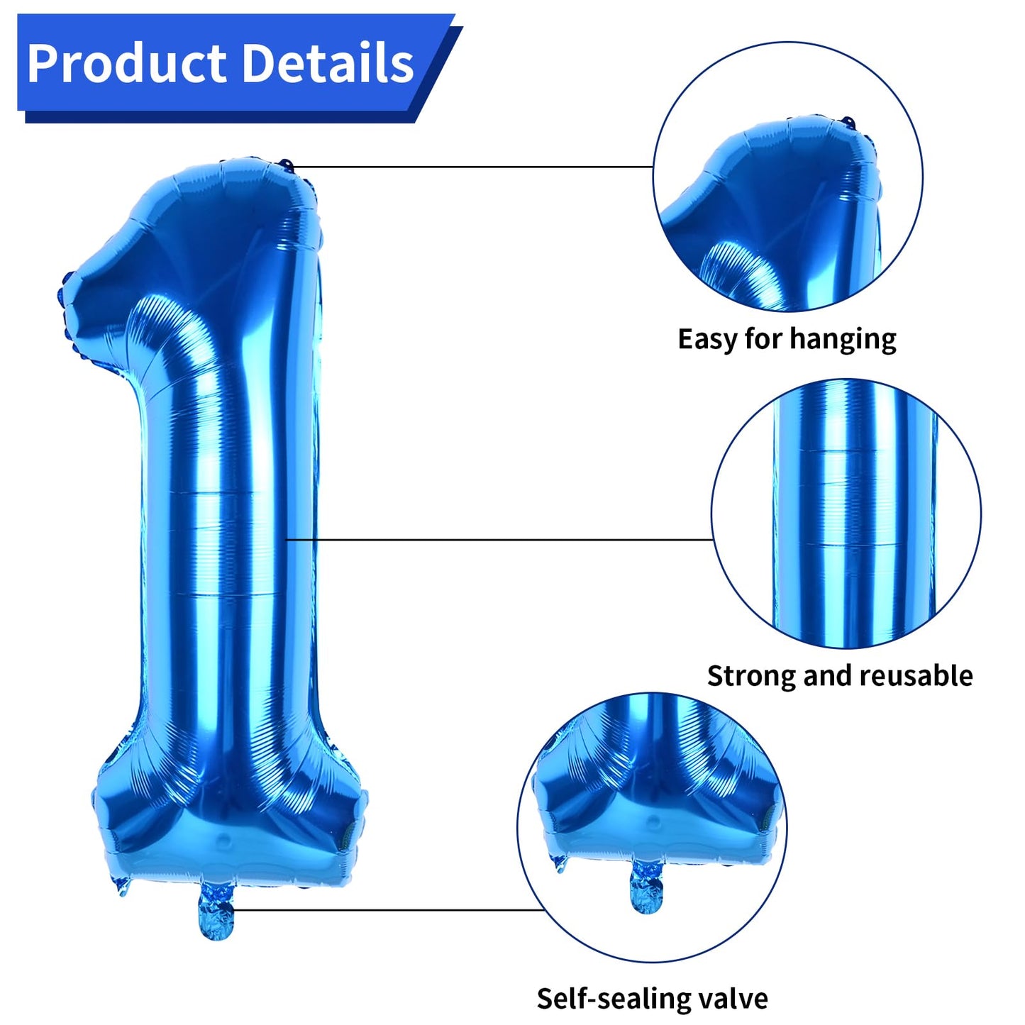 40 Inch Blue Number 1 Balloon, 1St Birthday Balloons, 11Pcs Silver Birthday Print Balloons Dark Light Blue Latex Balloons 1 Foil