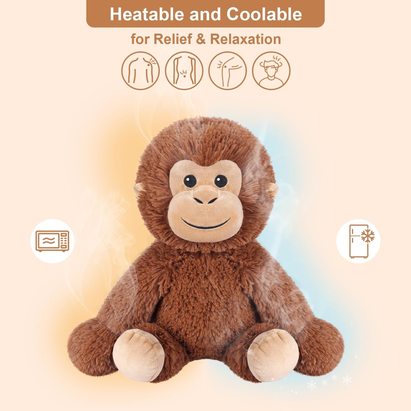 SuzziPals Monkey Plush - Heatable & Coolable Stuffed Animal, Lavender Scented, Brown, Microwavable Heating Pad for Soothing Relaxation