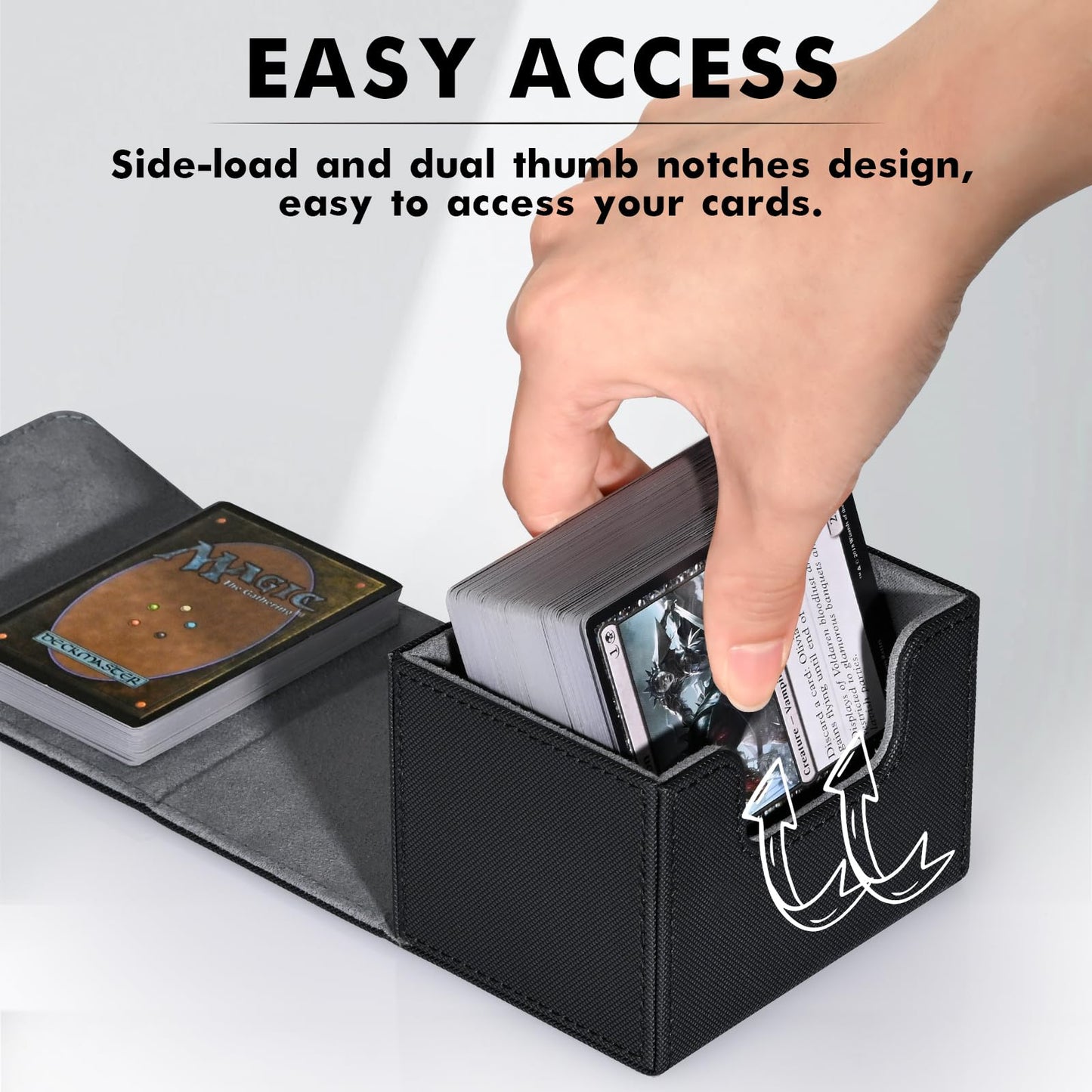 Zlca Card Deck Box For Trading Cards, Mtg Commander Deck Box Holds 120+ Single Sleeved Cards, Leather Magnetic Card Storage Box Fits For Tcg Ccg Magic Cards (Black)