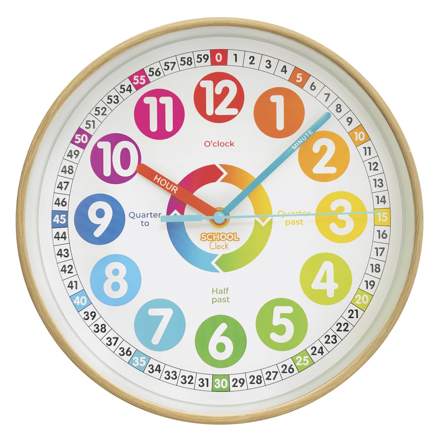 Animal Preschool Clock - Time Teacher 10 Inch Educational Silent Wall Clock With Wood Look Frame - Easy To Read Dial For Teacher