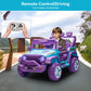 Modern-Depo 12V Kids Ride On Car Unicorn Truck With Diy Stickers, Manual/Remote Control Electric Car With Led Lights, 2 Motors, 2 Speeds, Openable Doors, Spring Suspension, Music Player, Purple/Cyan