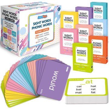 712 Sight Words/Phonics Flash Cards, Dolch & Fry High Frequency Site Words, Learn To Read Cvc Blends, Short/Long Vowel Sounds, Flash Cards Games For Prek Kindergarten 1St 2Nd 3Rd Grade, Kids 4-10