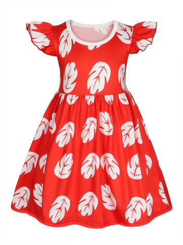 Benylion Lilo Dress For Girls Hawaiian Princess Costume Red Lilo Costume For Girls Leaf Dress For Kid Party Pretend Wear Christm