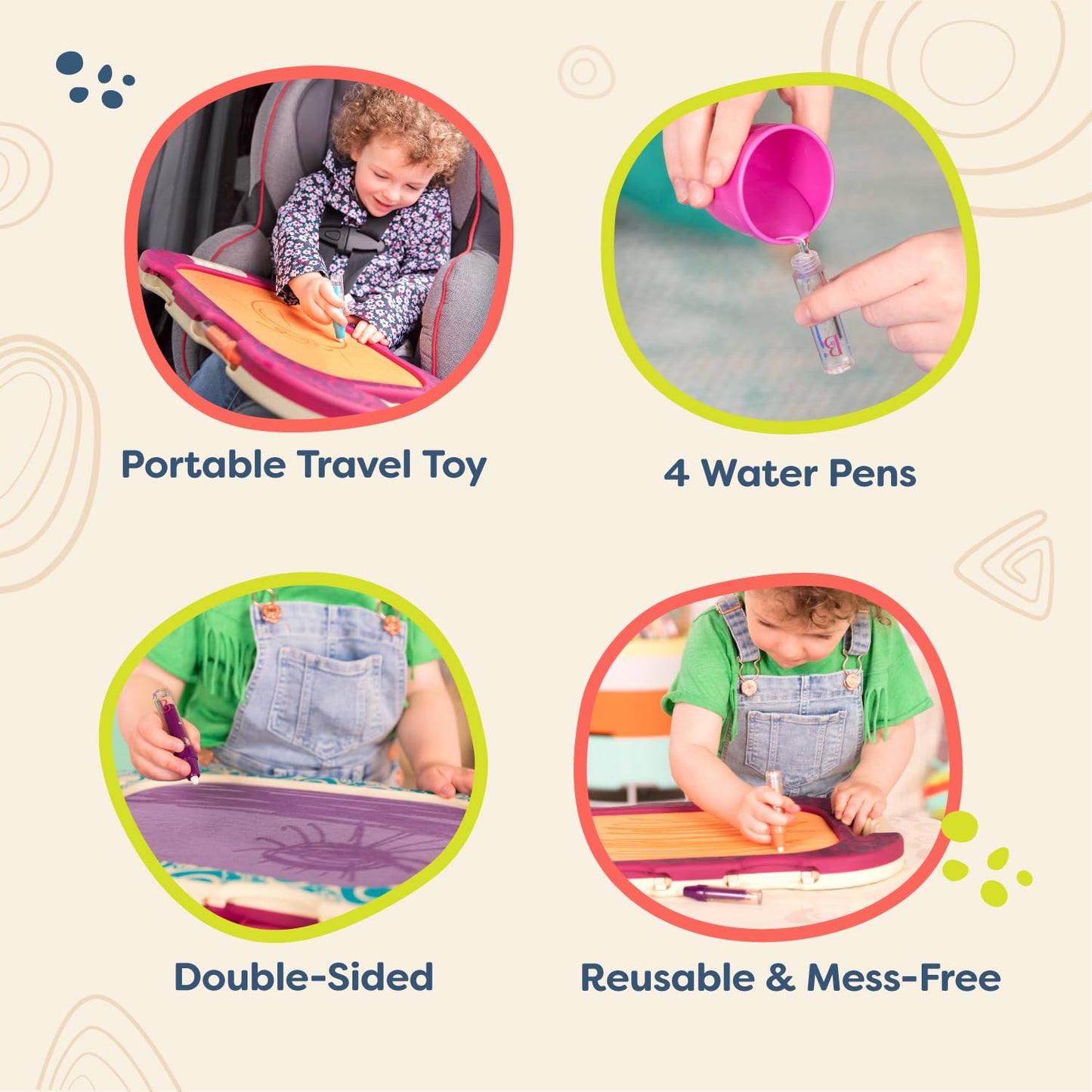 B. toys- Water Doodler- Creative Portable Drawing Board - Kids Water Painting Writing Doodle Board Toy - Perfect Travel Toys for