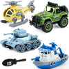 Royal Hub Diy Military Army Car Toy 4 Pack With 1 Screwdriver Tools, Kids Stem Toys Including 1 Helicopter, 1 Jeep, 1 Tank, And 