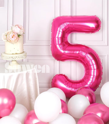 Suwen 40 Inch Hot Pink Large 5 Number Balloons Big Foil Helium Number Balloons 0-9 Jumbo Happy 5Th Mylar Birthday Party Decorati