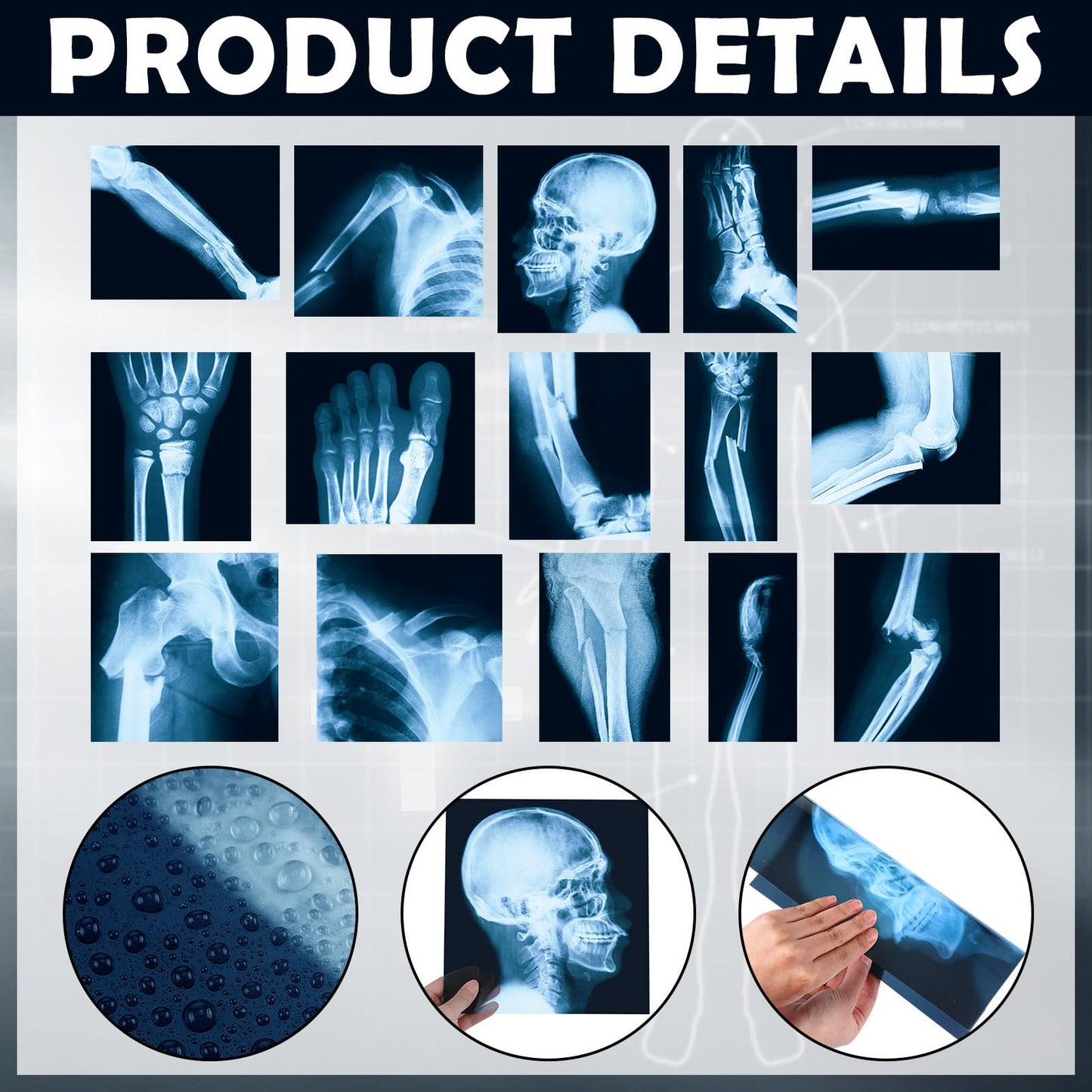 Sayglossy 15 Pcs Broken Bones x Ray Set Human x Rays Black and Blue Skeleton Pretend Xrays for Kids