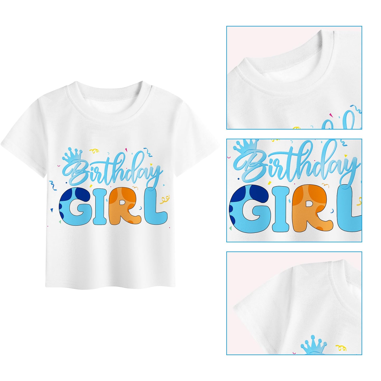 Shelovesit Girls Birthday Costume - T-Shirt And Tutu Dress, Blue Headband And Satin Sash For Girls Birthday Party - 130Cm/6T-7T