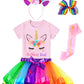 Doctor Unicorn Birthday Girls Unicorn Costume Outfit Rainbow Tutu, Unicorn T-shirt, Satin Sash, Hair Bow & Headband Rainbow/Pink