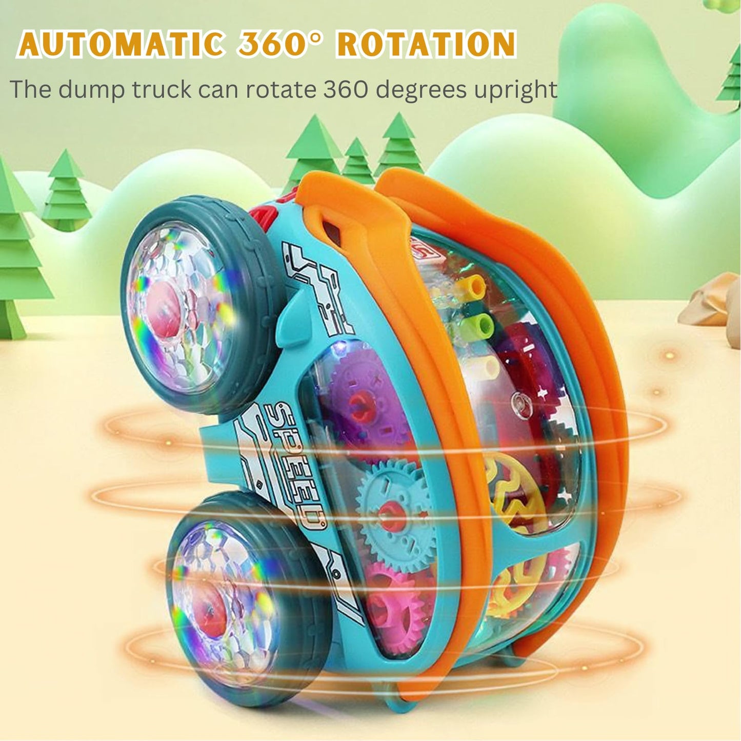 Piegricdiat Speedlite Dynamic Gear-Powered Car With Led Lights, Children'S Transparent Luminous Toy Car, Bump And Go Toy Cars Wi