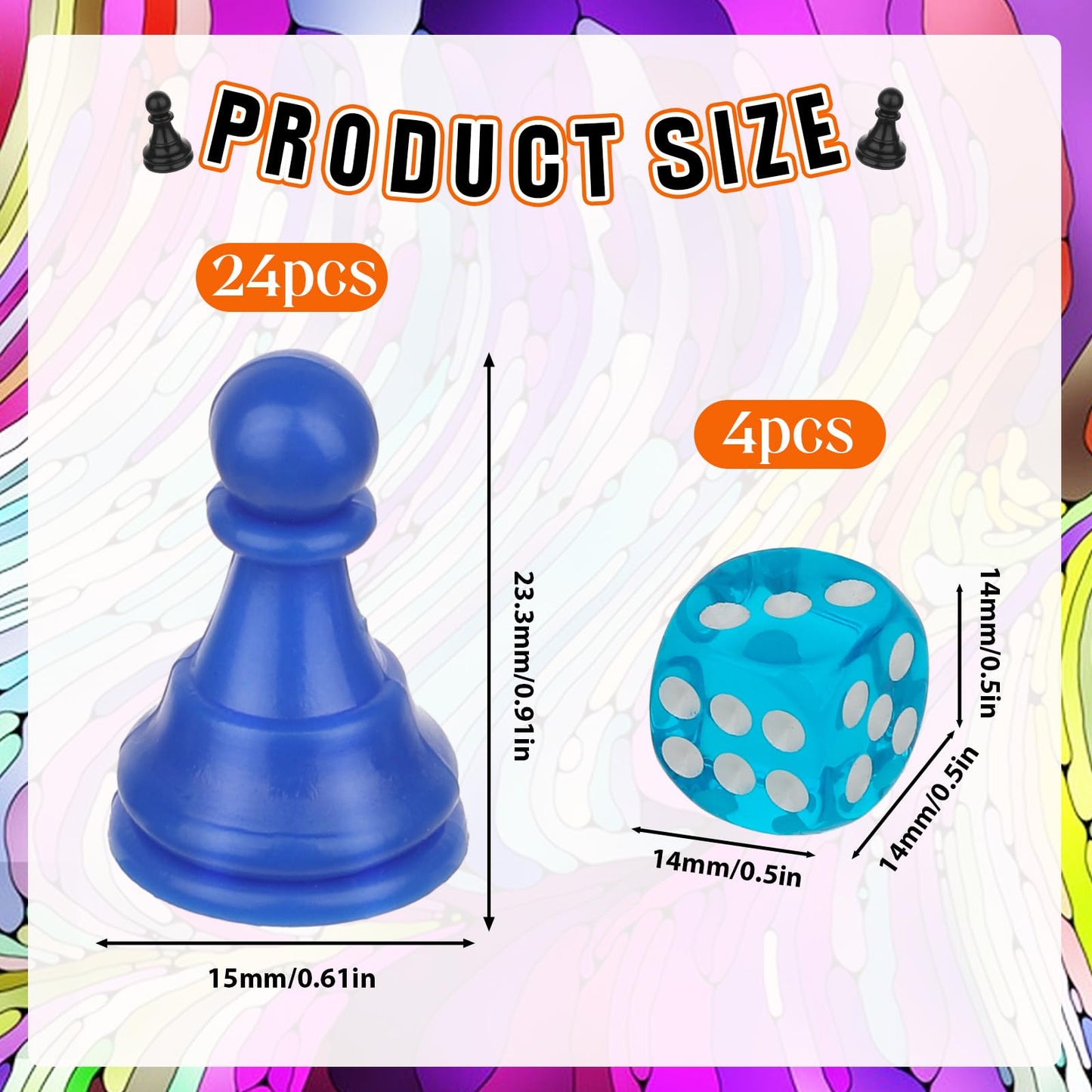 28Pcs Multicolor Board Game Pieces, Game Pawns Include 24 Chess Pieces And 4 Dices Game Pieces For Board Games Plastic Chess Che