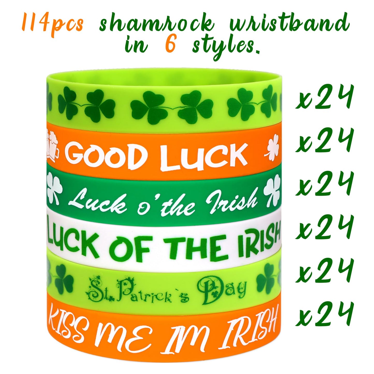 Moon Boat 144Pcs St. Patrick'S Day Shamrock Rubber Wristbands Bracelets - Party Favors Supplies Gifts Decorations, 6 Styles