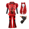 D.O.T Girls Rise Red Costume Includes Red Heart Jacket Shirt Flared Pants Wig Gloves 5Pcs Halloween Princess Dress Up 3-14Y (Red, 3-4Years)