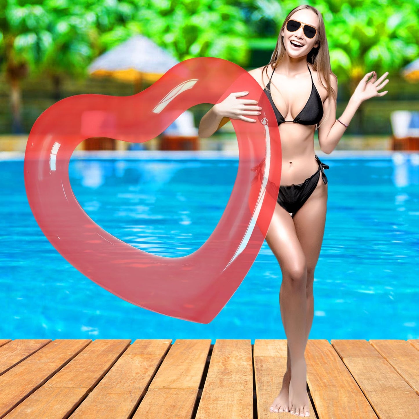 Heart Pool Float  mature-themed Pool Floats  Water Fun Beach Party Toys for Aults Birthday Scene Layout Props. (47 in Transparent red)