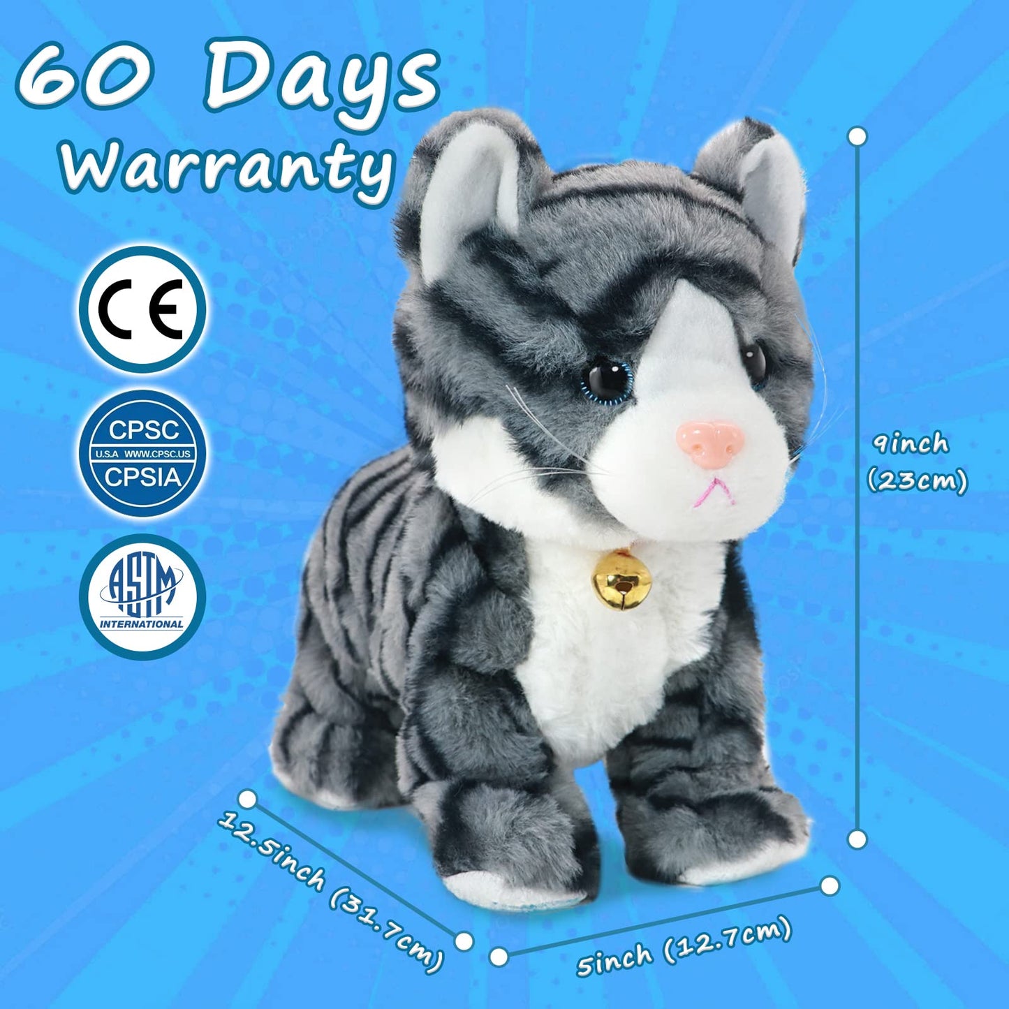 Plush Cat Stuffed Animal Interactive Cat Robot Toy, Led Robotic Cat Barking Meow Kitten Touch Control, Electronic Cat Pet, Robot
