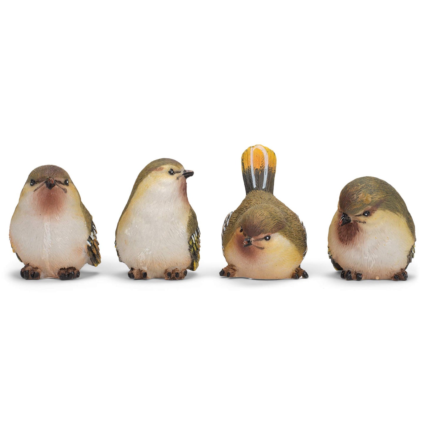 RAZ Imports Striped Wing Bird Figurine Set of 4, Resin, 2.5 x 2.25 inch, Sage Green
