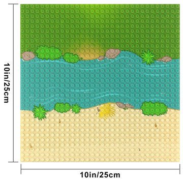 Feleph Classic Baseplate With River And Grassland Pattern, 10 X 10 Inches Base Plates For Building Blocks Mat Compatible With Major Brands (Straight 4 Pieces)