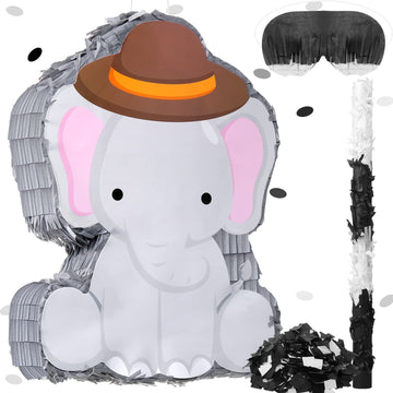 Piñata Bundle With A Blindfold And Bat (16 X 12 X 3 Inches), Cute Animal Piñata For Girls Boys Kids Birthday Party Toys Decoration For Animal Theme Birthday Party Game Supplies Photo Prop(Elephant)