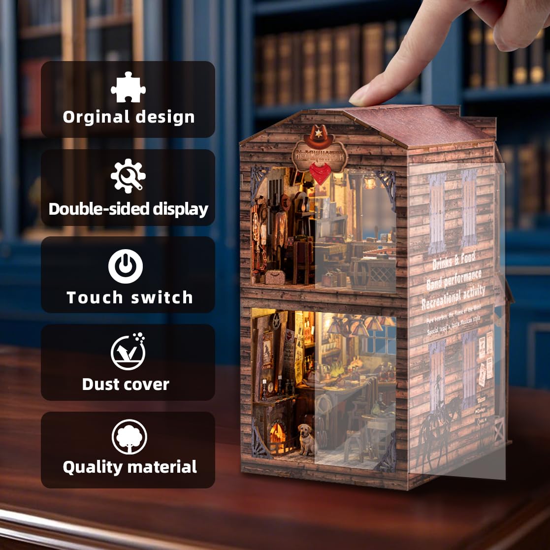 Wondyland Book Nook Kit - Diy Miniature House & Dollhouse Alley Model Kit, Puzzle Bookshelf Library Decor With Led Light, Craft