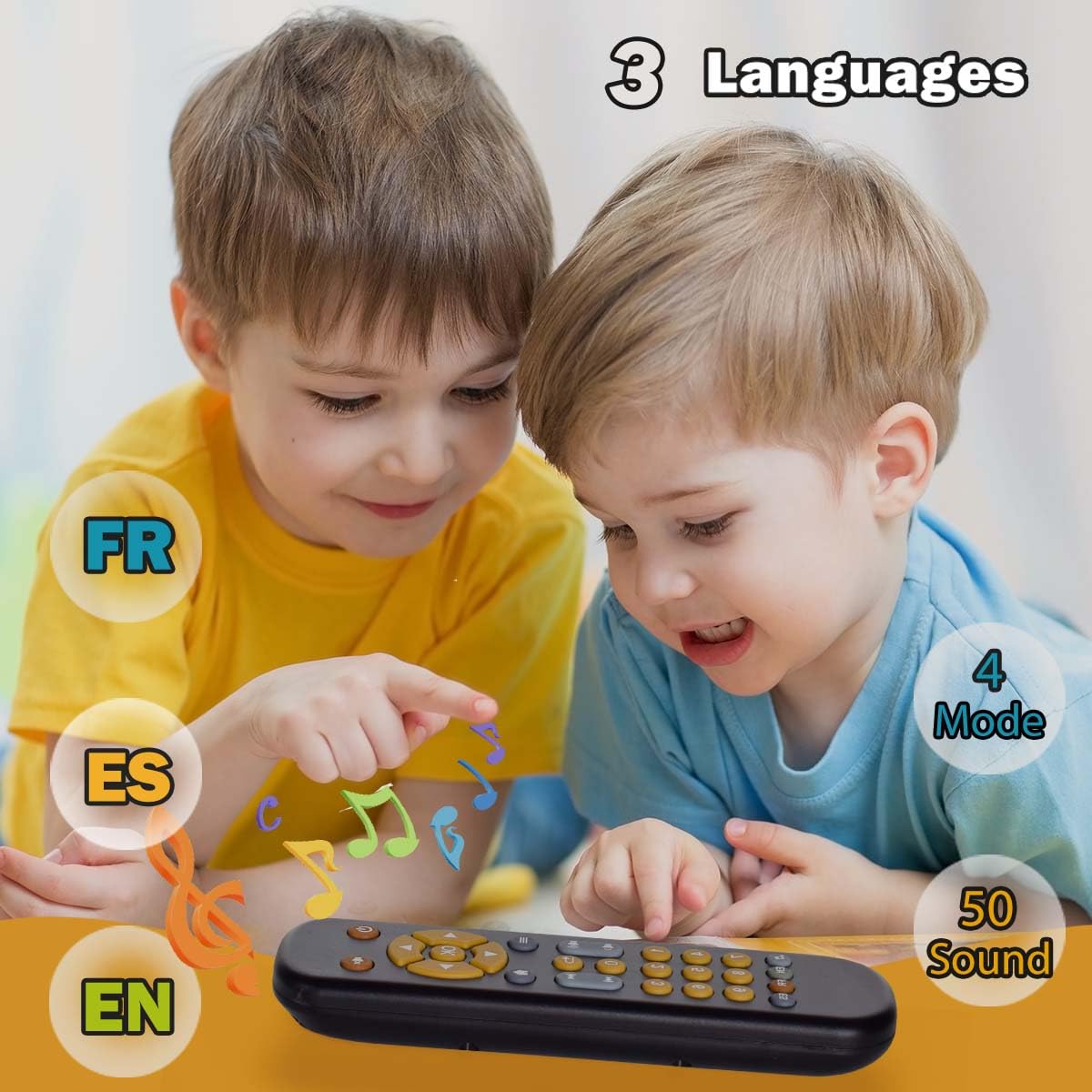 Koesmg Baby Tv Remote Control Toy With Light And Sound, Early Educational Music Toy With English/French/Spanish, Gift Toy For 6