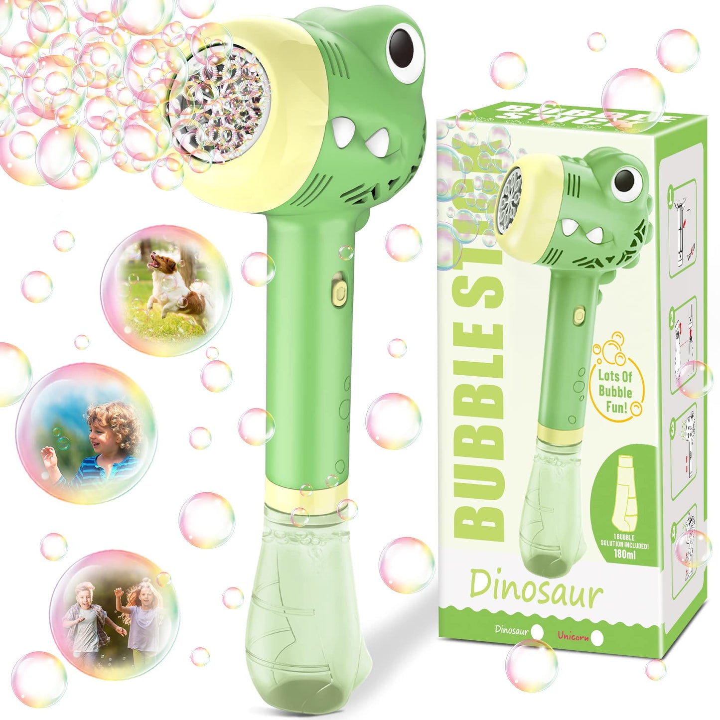 Zerhunt Bubble Machine for Kids - Outdoor Toy, Battery Operated, Acrylic, Dinosaur Color, Perfect for Parties and Gifts