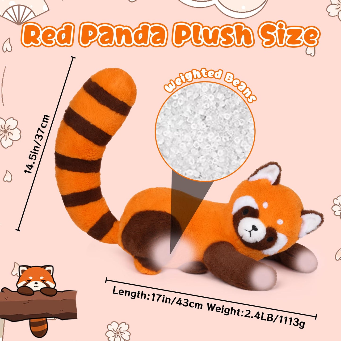 Kophinye Red Panda Weighted Stuffed Animal, 17'' 2.4Lbs Red Panda Plush Weighted Plush For Kids, Weighted Red Panda Huggable Pil